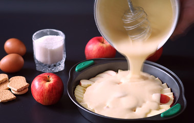 Preparation of apple pie at home. Homemade pastries with apples