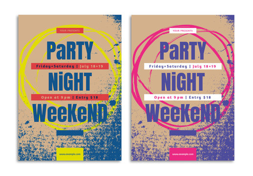 Party Flyer Layout with Grunge Style Elements