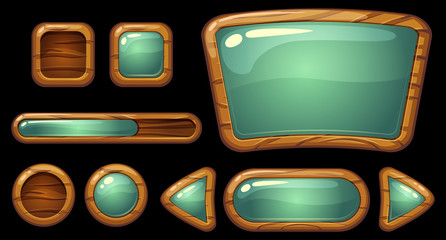 GUI wooden buttons with glossy effects. Game  elements © alka5051