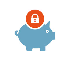 Piggy bank icon, business icon with padlock sign. Piggy bank icon and security, protection, privacy symbol