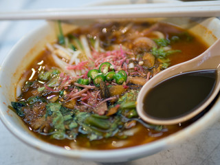 Penang famous local delicacy called asam laksa noodle