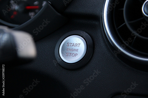 Start stop engine button on a modern car dashboard
