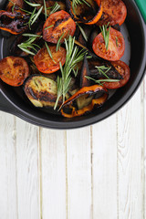 Vegetables grilled pan fried eggplant and tomatoes