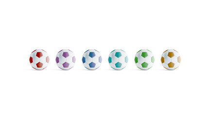 Blank colored soccer ball mock ups, front view, 3d rendering. Empty colours football mockup, isolated. Clear colorful ball for playing on the field template © Alexandr Bognat