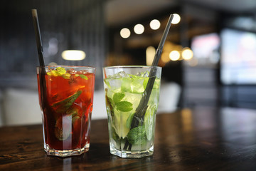 A table in a cafe with objects