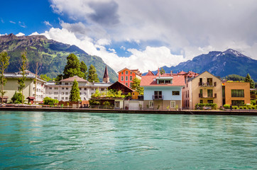 Fototapeta na wymiar Beautiful river landscape of Interlaken, Switzerland