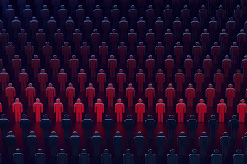 Obraz premium A row of people glowing red. Statistics concept. 3D rendering