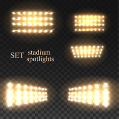5067920 5067920 Set golden vector stadium spotlight with spark on transparent background.