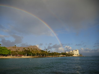 double rainbow above Diamond Head craterHonolulu Oahu island Hawaii