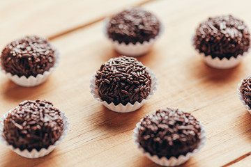 Brigadeiro is a typical homemade chocolate truffle from Brazil. Cocoa, condensed milk and sprinkles...