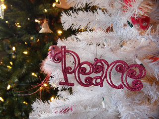 Peace Glittered Christmas Ornament