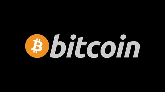 Bitcoin symbol appearing and exploding on the black background. The word Bitcoin. Digital currency logo