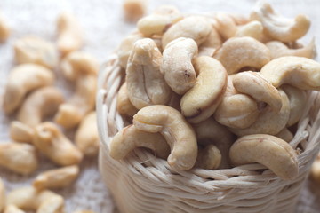 Cashew nuts on the basket.