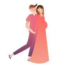 Illustration of Expecting Parents Standing Side by Side. couple with wife pregnant. vector illustration curved gradient.