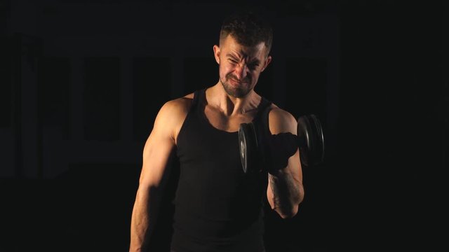 sporty healthy strong muscle charismatic happy smiling handsome man bodybuilder hard training workout
