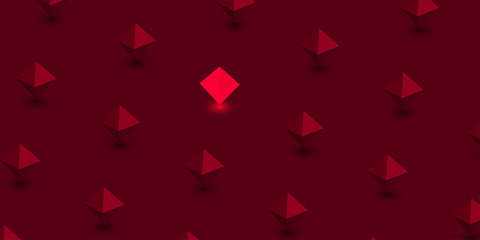 Red background with 3d geometric pyramids pattern.