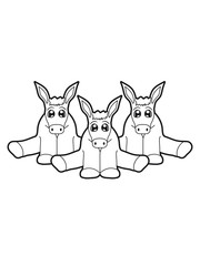 3 freunde klein baby süß niedlich sitzen esel pferd pony klein packesel lange ohren bauernhof reiten reiter