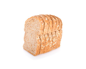 sliced oat bread on white background