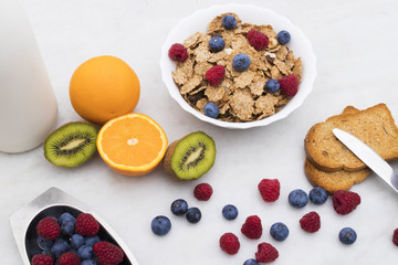 breakfast with fruits and cereals, health and wellness