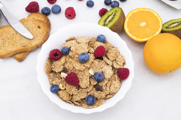 breakfast with fruits and cereals, health and wellness