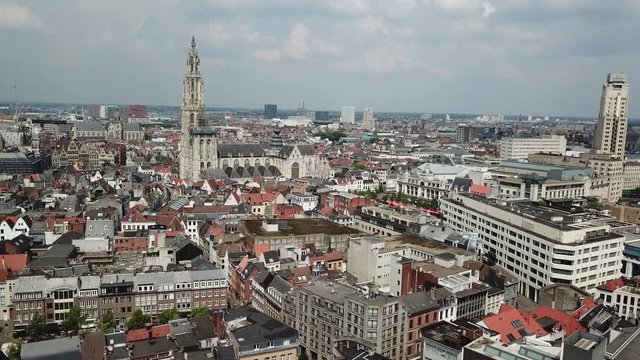 Aerial of Antwerp Belgium old town downtown