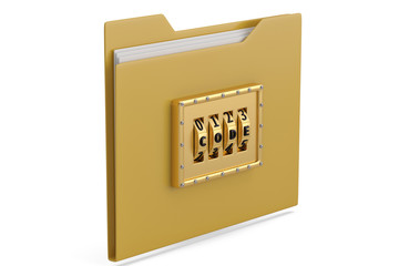 Security concept file folder with combination lock isolated on white background 3D illustration.