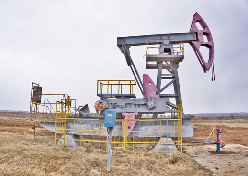 The pumping unit as the oil pump installed on a well. Equipment of oil fields.