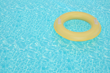 Inflatable ring on blue water 3D illustration.