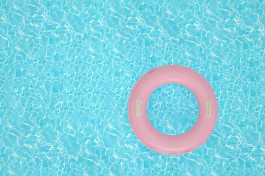 Inflatable ring on blue water 3D illustration.