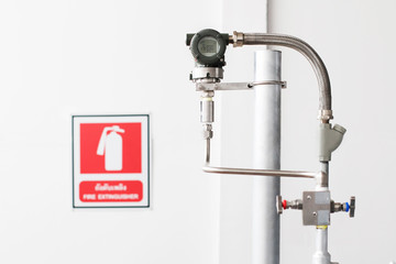 Industrial measurement sensor with fire extinguisher sign, Temperature transmitter