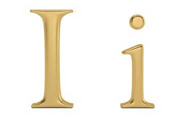 Gold metal i alphabet isolated on white background 3D illustration.