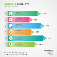 Infographics elements diagram with 6 steps, options, Vector illustration, Arrow  icon, presentation, advertisment, Process chart, business flyer, banner design, web design, timeline, silde