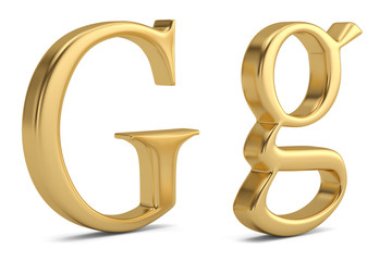 Gold metal g alphabet isolated on white background 3D illustration.