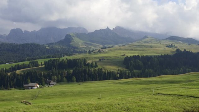 Aerial Drone video of the Sassolungo mountains on the Italian Alps Dolomites
