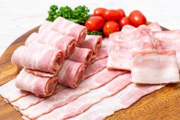 sliced raw pork bacon