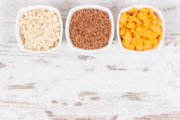 Nutritious ingredients containing vitamin B2, natural minerals and fiber, healthy nutrition, copy space for text