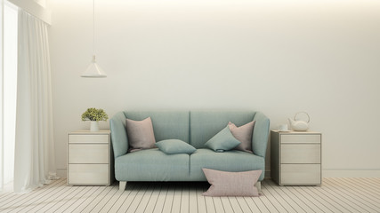 Living room or relax area minimal design in condominium or hotel - Living room bright tone in house or apartment - Interior simple design - 3D Rendering