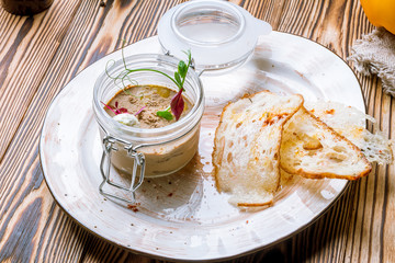 The chicken liver pate with bread and jam