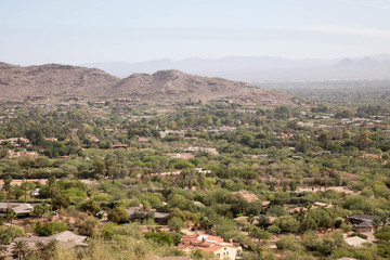 Fototapeta na wymiar Scottsdale, Arizona with the outline of mountains