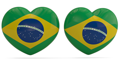 Brazil flag heart symbol isolated on white background. 3D illustration.