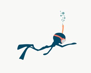 Silhouette of diver. Icon diver drawn in cartoon doodle style. The concept of sport diving.