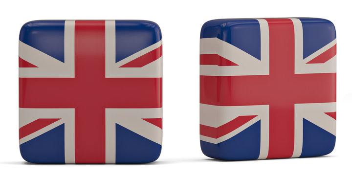 United Kingdom flag square symbol isolated on white background. 3D illustration.