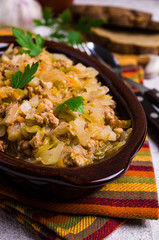 Stewed cabbage with minced meat