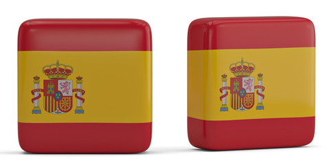 Spain flag square symbol isolated on white background. 3D illustration.