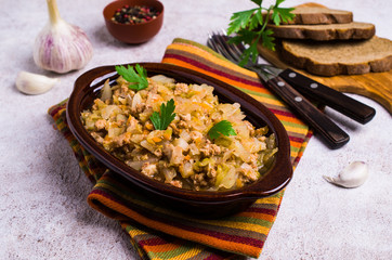 Stewed cabbage with minced meat