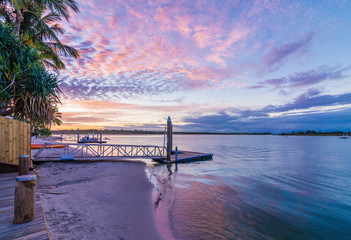 Fototapeta na wymiar Noosa River Queensland Australia at Sunset with a Vibrant Sky