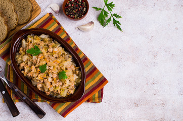 Stewed cabbage with minced meat