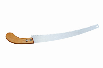 Brown pruning saw isolated on white background 