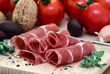 Prosciutto on Wood, Close Up, Foodstyling 