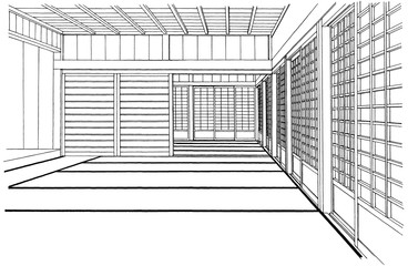 漫画風ペン画イラスト　和風（室内）